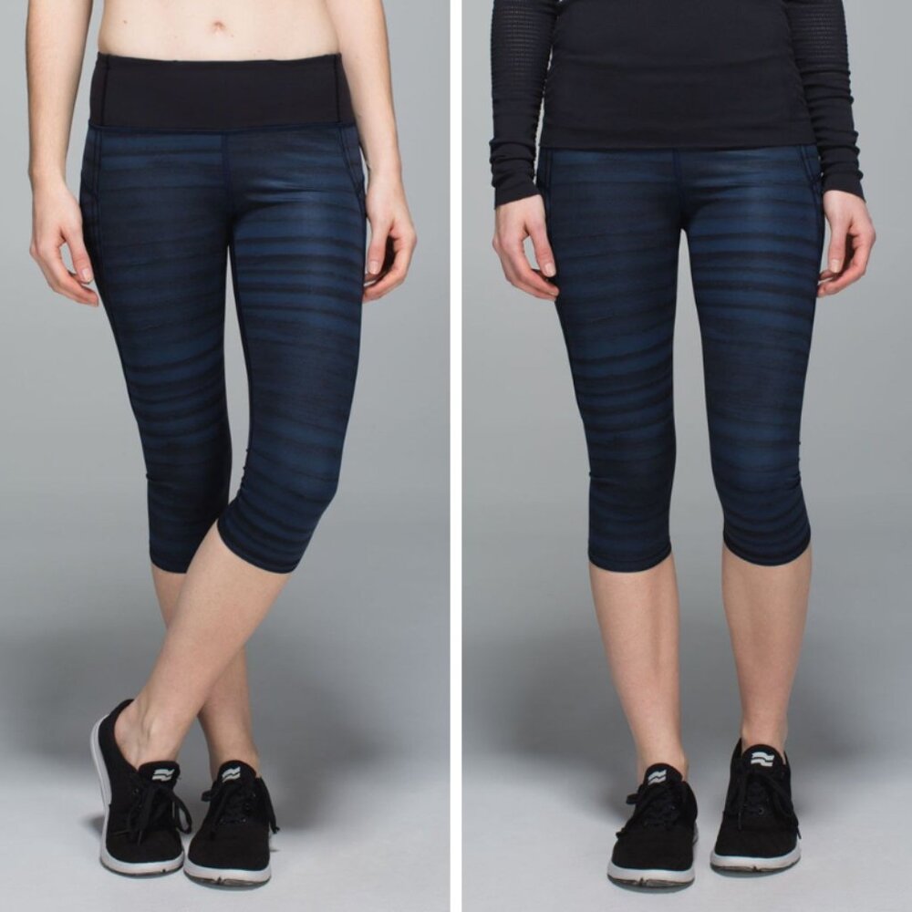 Lululemon Run: Top Speed Crop Leggings in Good Vibes Deep Navy Black